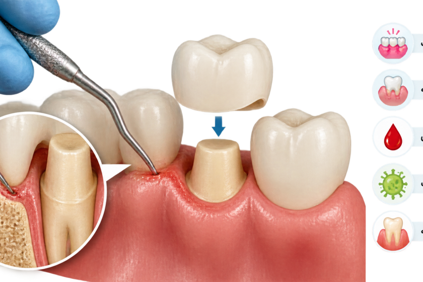 عوارض جراحی لثه برای روکش دندان چیست؟ بررسی خطرات، درد و مراقبت‌های بعد از عمل