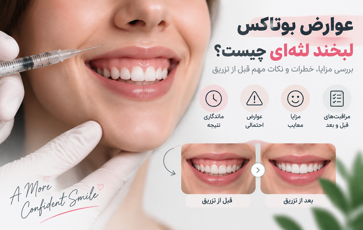 عوارض بوتاکس لبخند لثه‌ای چیست؟ بررسی خطرات، ماندگاری و نکات مهم قبل از تزریق